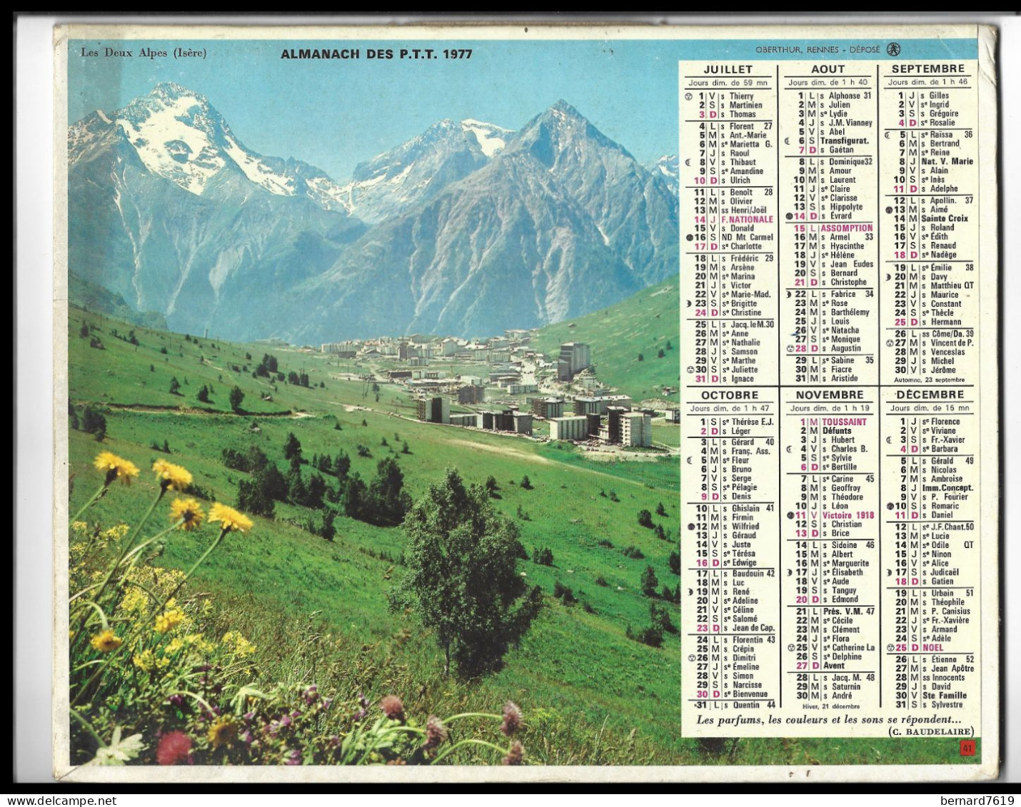 Almanach  Calendrier  P.T.T  -  La Poste -  1977 - Annecy - Les Deux Alpes - Big : 1971-80