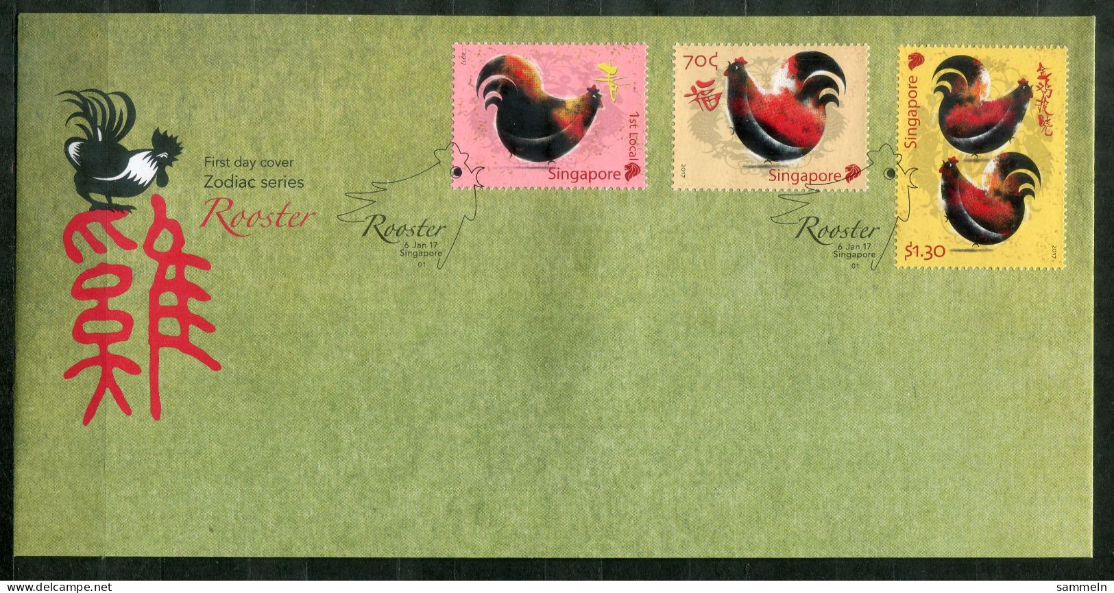 SINGAPUR 2423-2425 FDC - Jahr Des Hahns, Year Of The Rooster, Année Du Coq. Zodiac - SINGAPORE / SINGAPOUR - Singapore (1959-...)