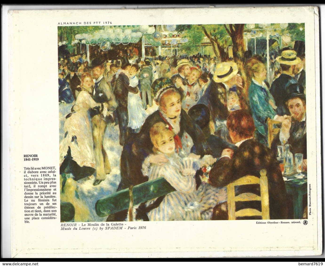 Almanach  Calendrier  P.T.T  -  La Poste -  1976 -  Renoir ,  Degas Peintures - Tamaño Grande : 1971-80