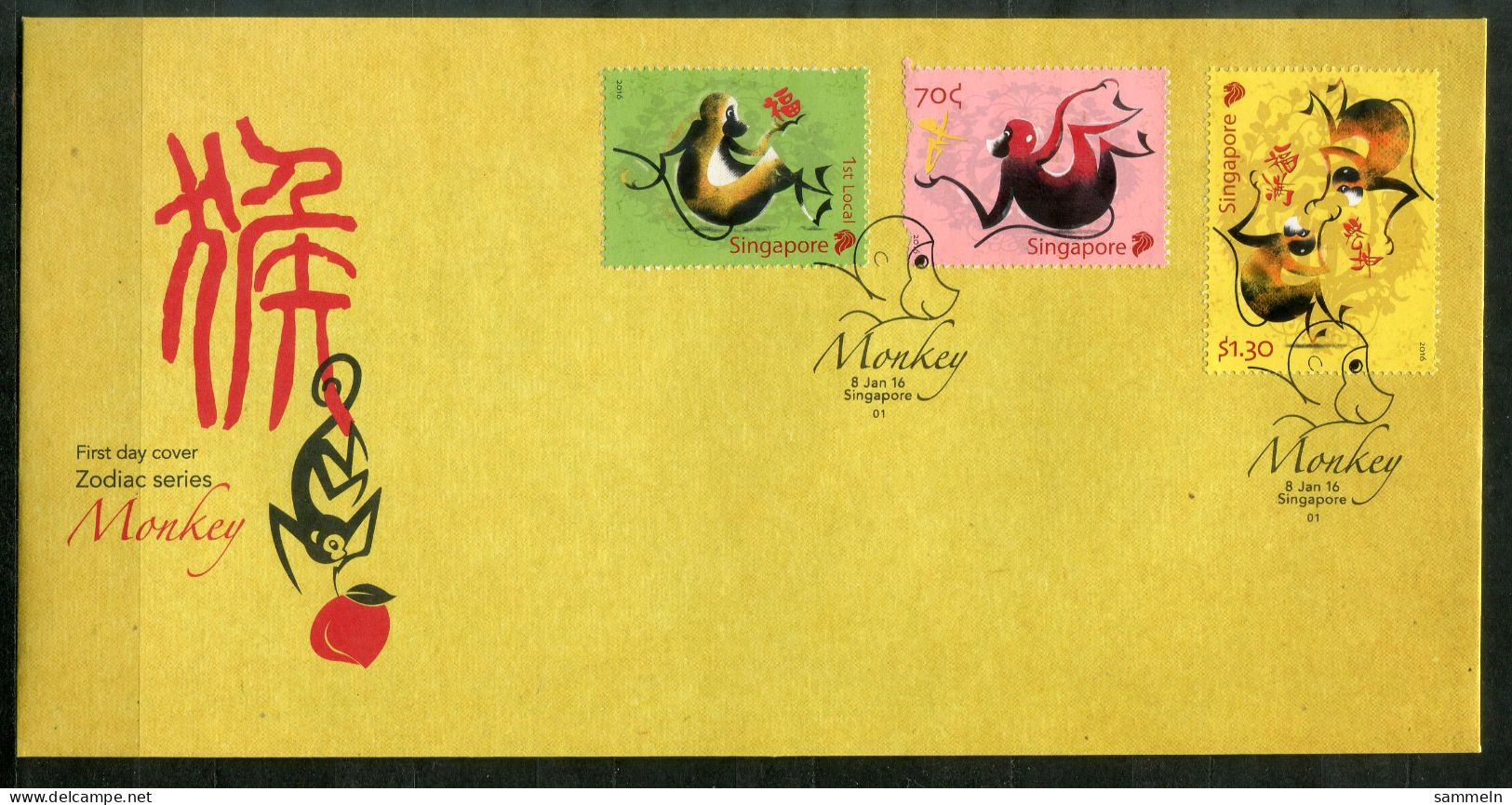 SINGAPUR 2370-2372 FDC - Jahr Des Affen, Year Of The Monkey, Année Du Singe, Zodiac - SINGAPORE / SINGAPOUR - Singapore (1959-...)