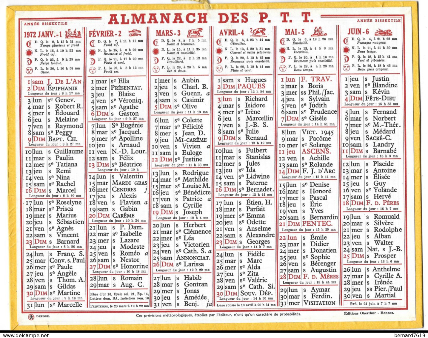 Almanach  Calendrier  P.T.T  -  La Poste -  1975 - Big : 1971-80