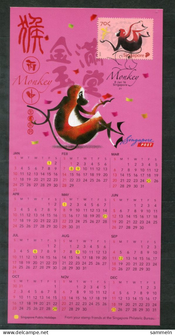 SINGAPUR 2371 Canc. On Calendar - Jahr Des Affen, Year Of The Monkey, Année Du Singe, Zodiac - SINGAPORE / SINGAPOUR - Singapore (1959-...)