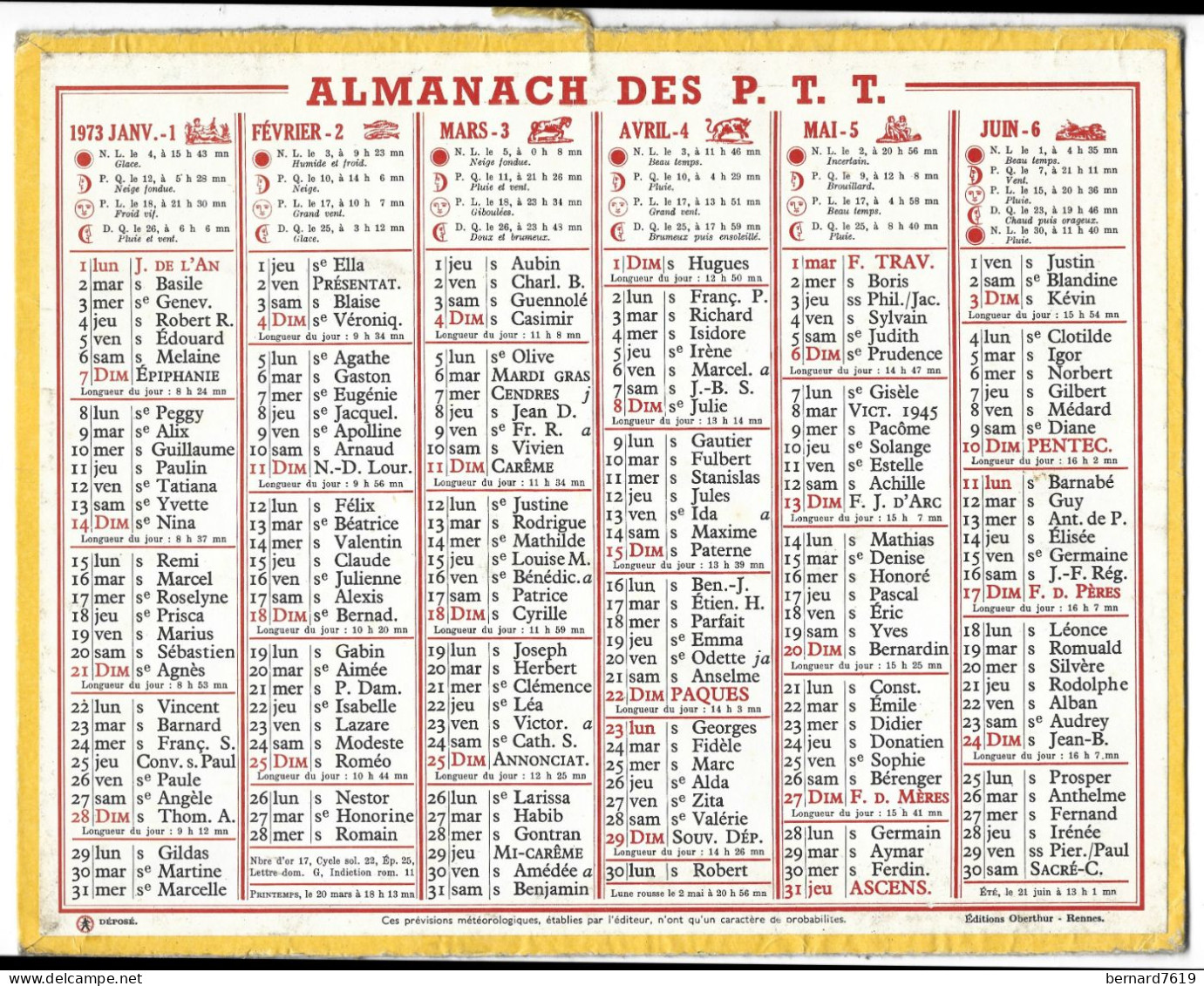 Almanach  Calendrier  P.T.T  -  La Poste -  1973 - Big : 1971-80