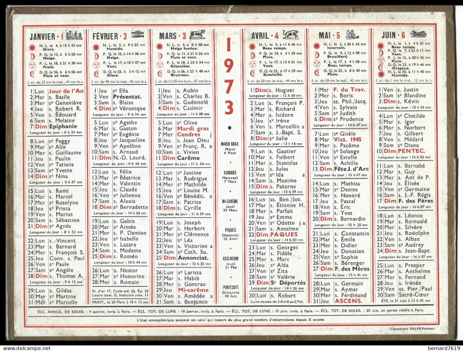 Almanach  Calendrier  P.T.T  -  La Poste -  1973 - - Grossformat : 1971-80
