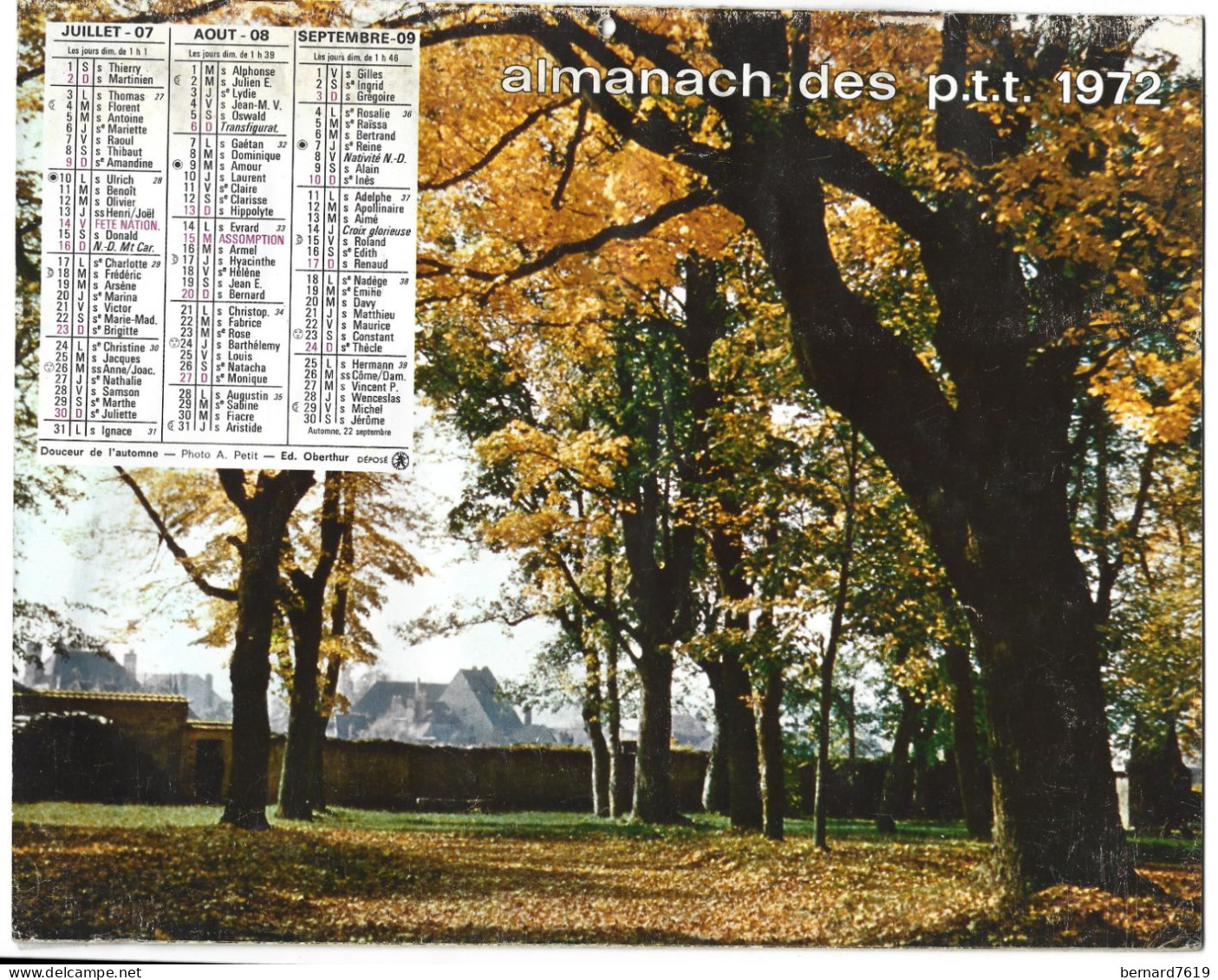 Almanach  Calendrier  P.T.T  -  La Poste -  1972 -  Paysage - Douceur De L'automne - Tamaño Grande : 1971-80