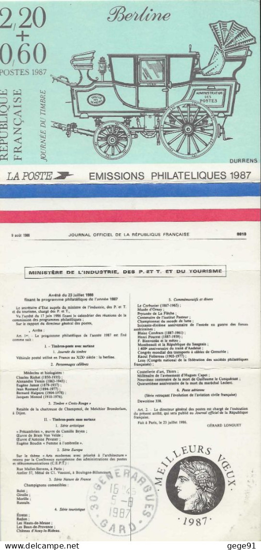 Calendrier De Poche De 1987 - Berline - Présentation Du Programme Philatélique - Petit Format : 1981-90