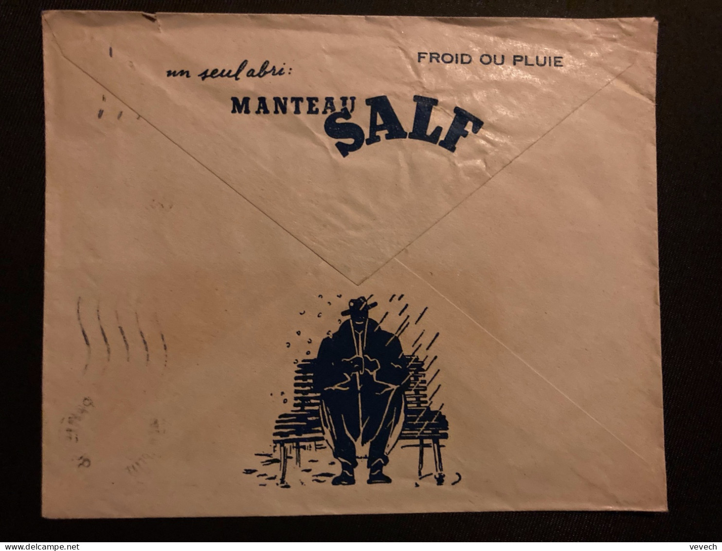 LETTRE SALF MANUFACTURE DE CONFECTION MANTEAU SALF FROID OU PLUIE TP M DE GANDON 12F OBL.MEC.21 X 52 PARIS 58 - Covers & Documents