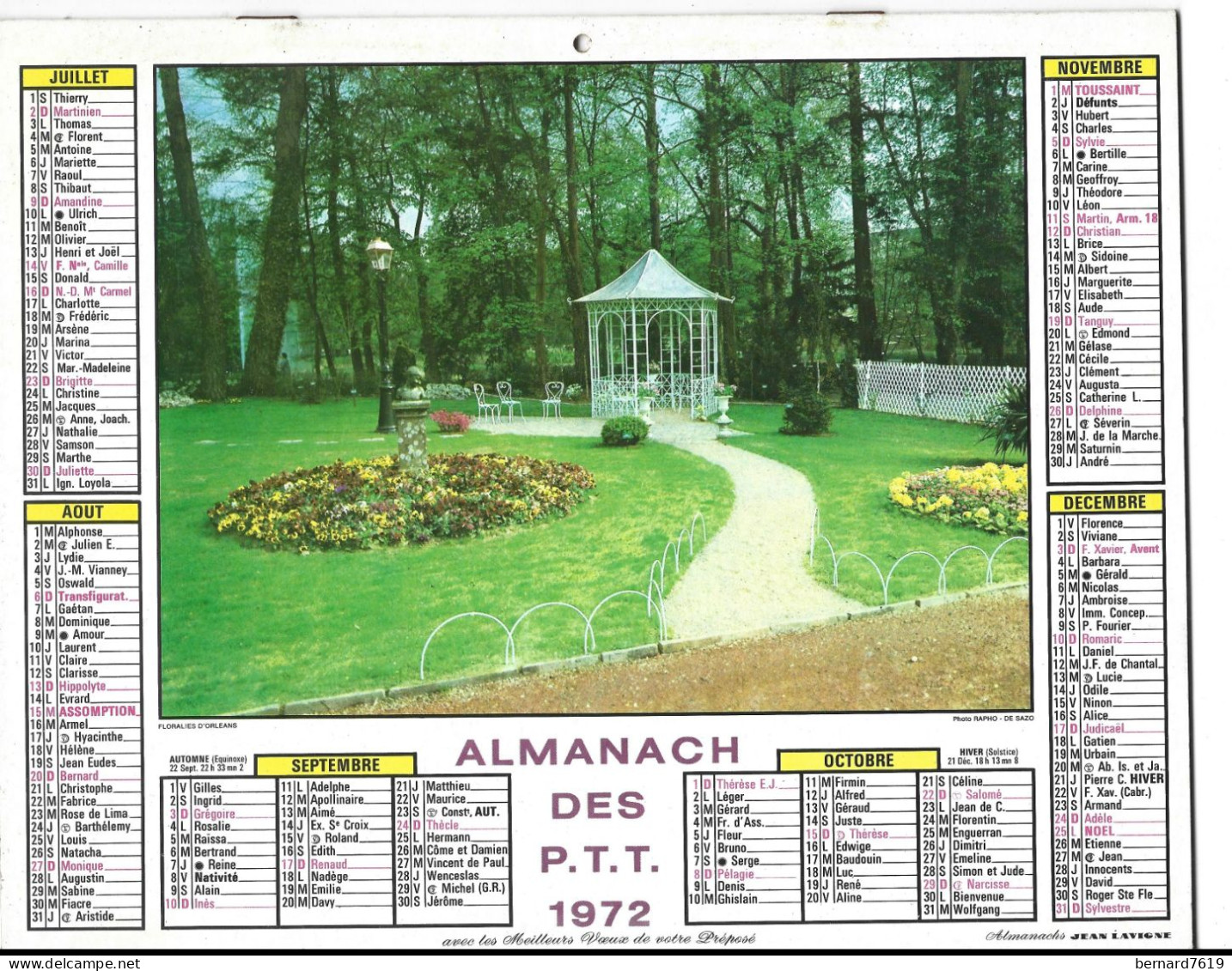 Almanach  Calendrier  P.T.T  -  La Poste -  1972 - Floralies D'orleans - Montagne Et Lac D'annecy - Big : 1971-80