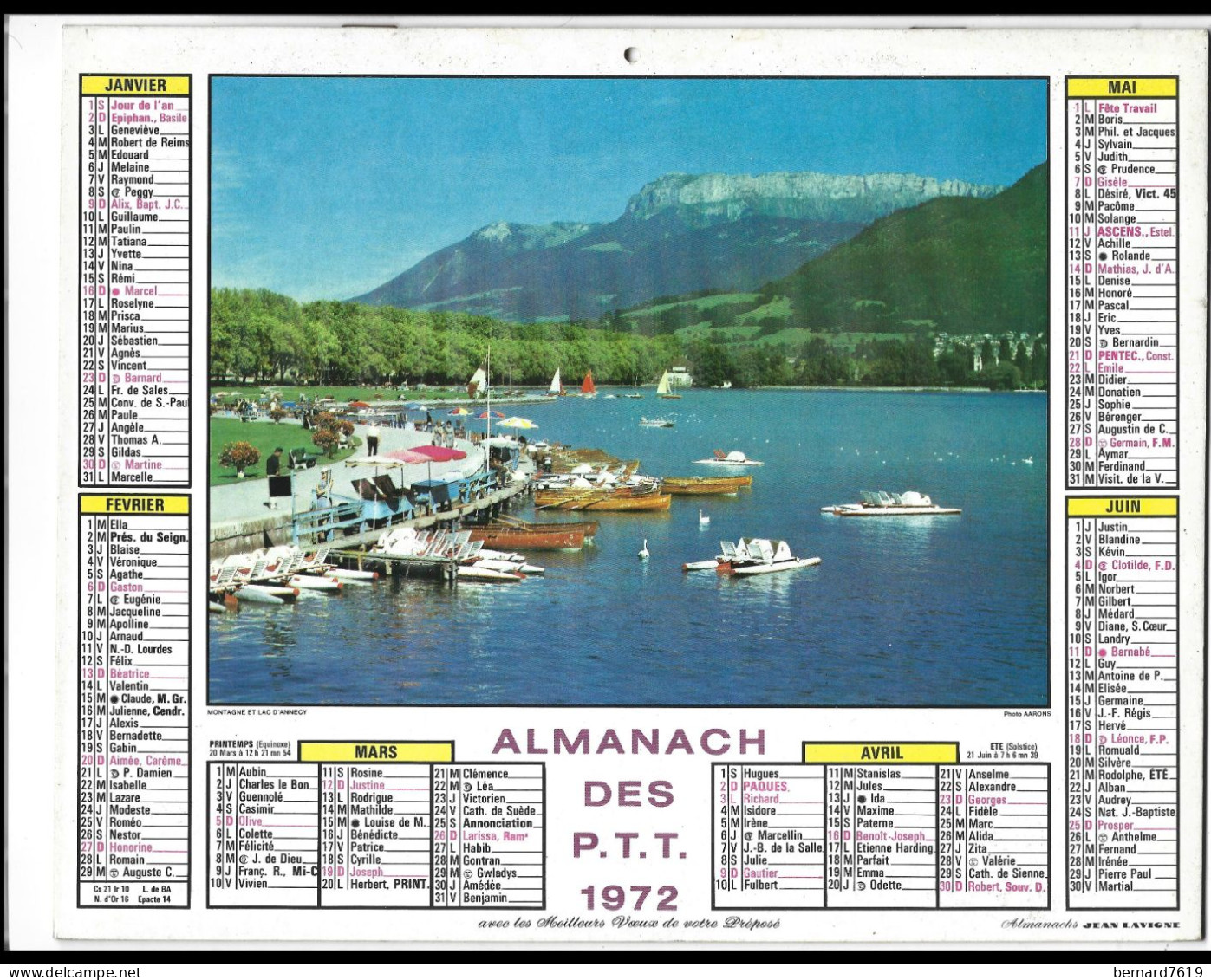 Almanach  Calendrier  P.T.T  -  La Poste -  1972 - Floralies D'orleans - Montagne Et Lac D'annecy - Big : 1971-80