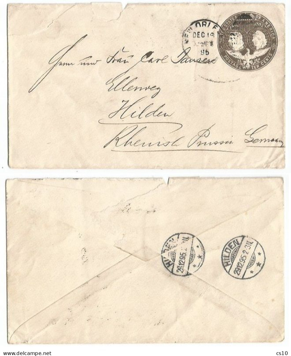 USA 1895 Columbus C.10 PSE Used New Orleans 16dec95 To Hilden Germany 29dec1895 - ...-1900