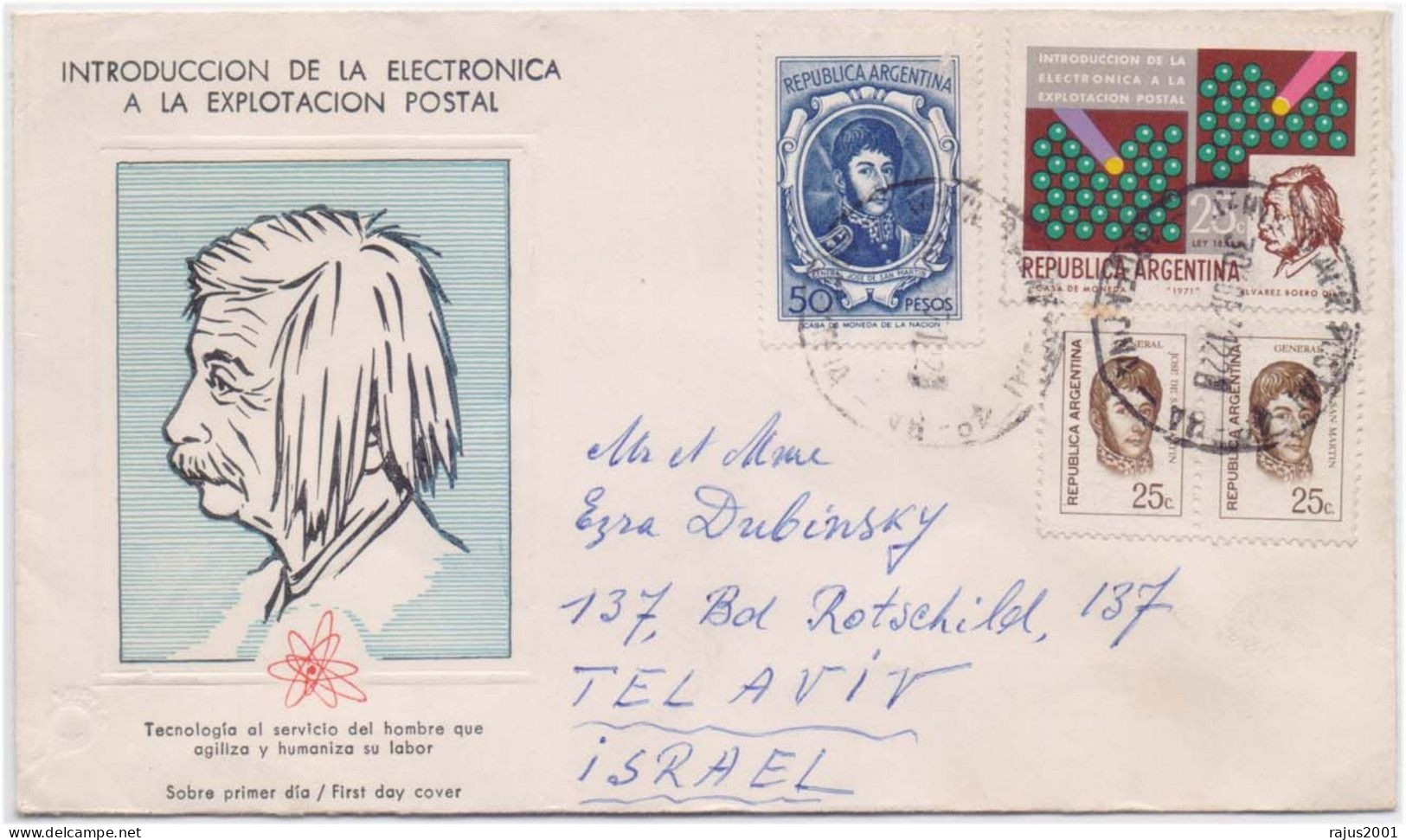 Albert Einstein's Theory Of Relativity, Mathematics Formula, Physics, Nobel Prize, Judaica, Argentina FDC Used To Israel - Fisica