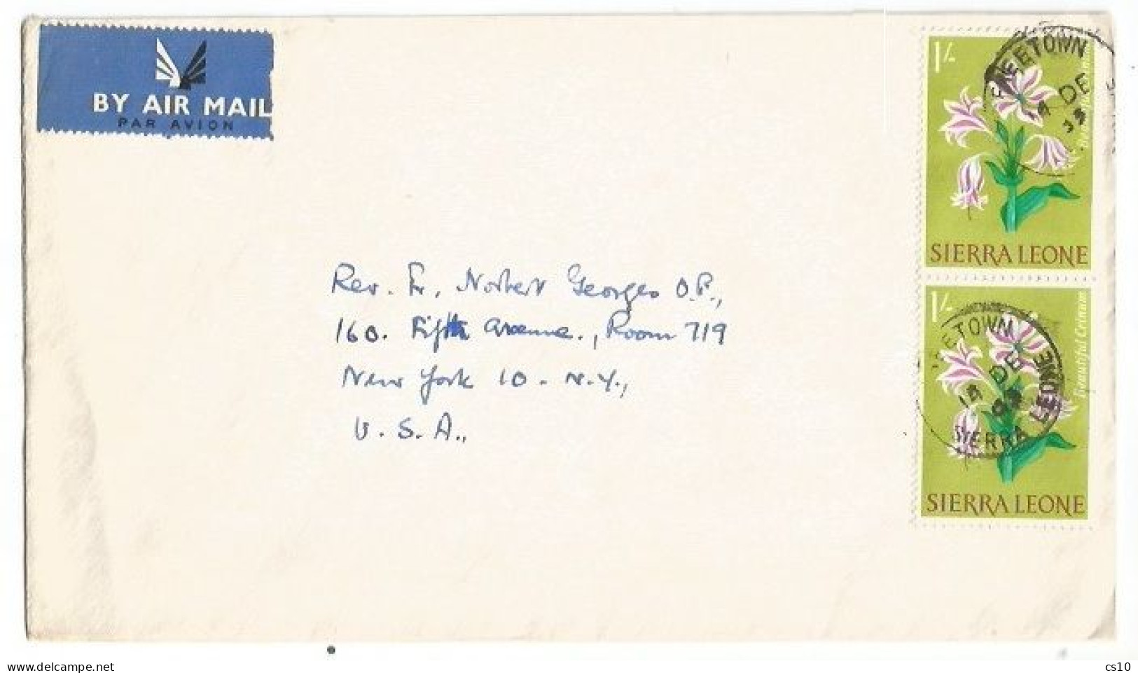 Sierra Leone Airmail Cover Freetown 14dec1963 To USA With Flowers S.1 In Vertical Pair - Sierra Leone (...-1960)