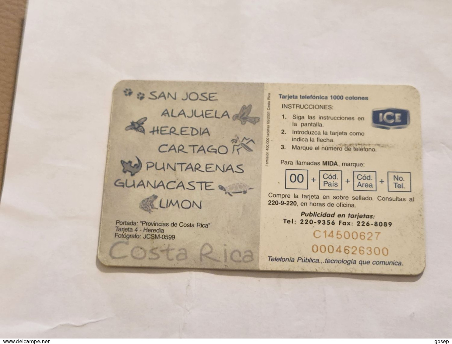 COSTA RICA-(CR-ICE-CHP-0055)-Heredia-(I Emisión)-(78)-(C145000627)(tirage-400.000)used Card+1card Prepiad - Costa Rica