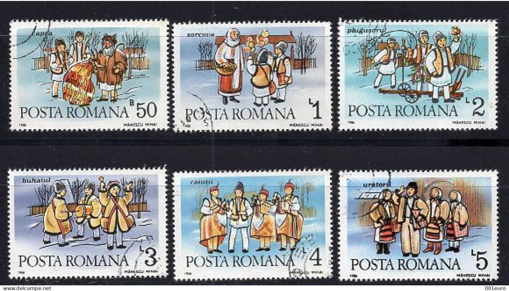 ROMANIA 1986: WINTER CARROLS, Used 6 Stamps Set - Registered Shipping! - Used Stamps