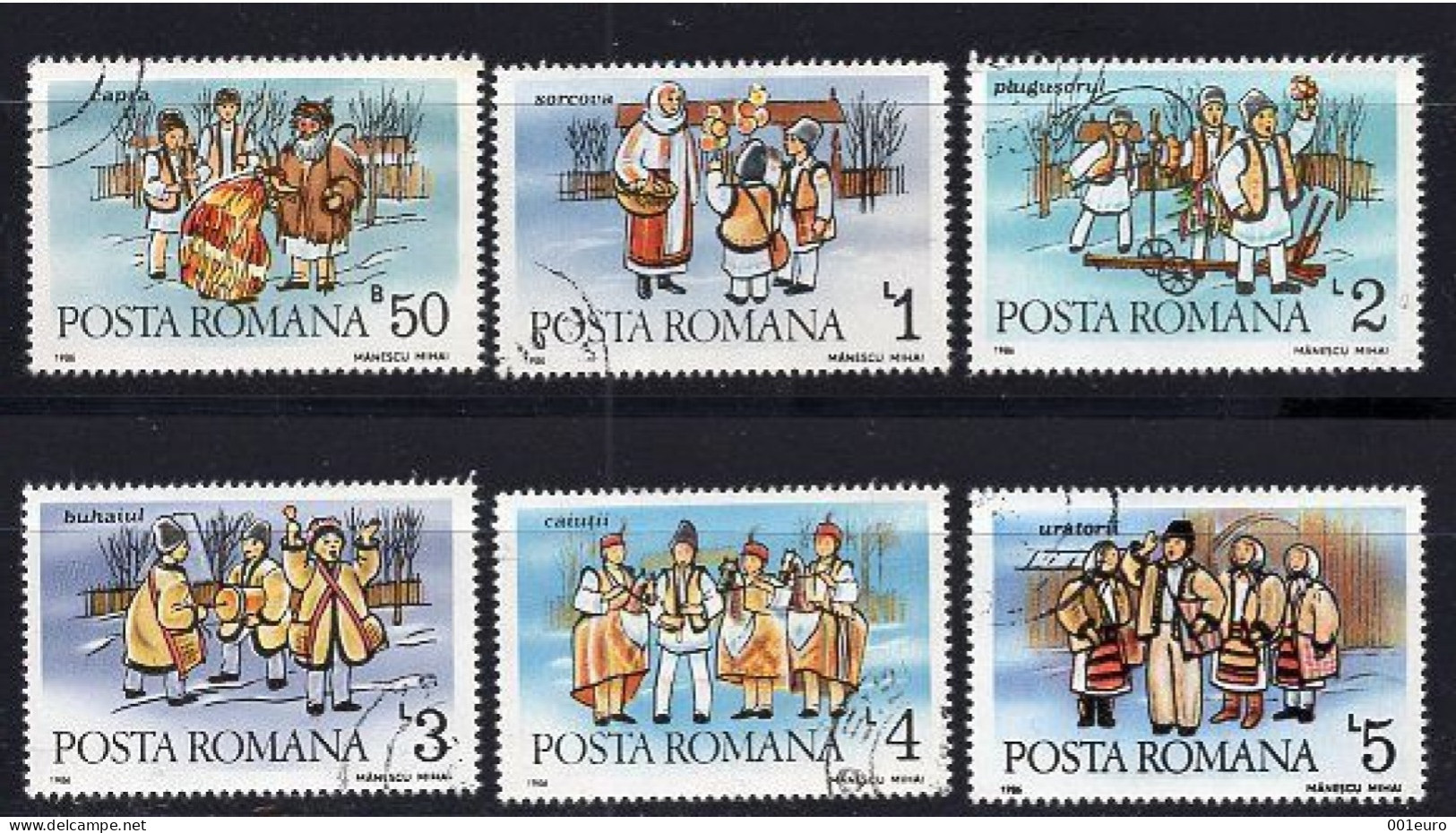 ROMANIA 1986: WINTER CARROLS, Used 6 Stamps Set - Registered Shipping! - Gebraucht