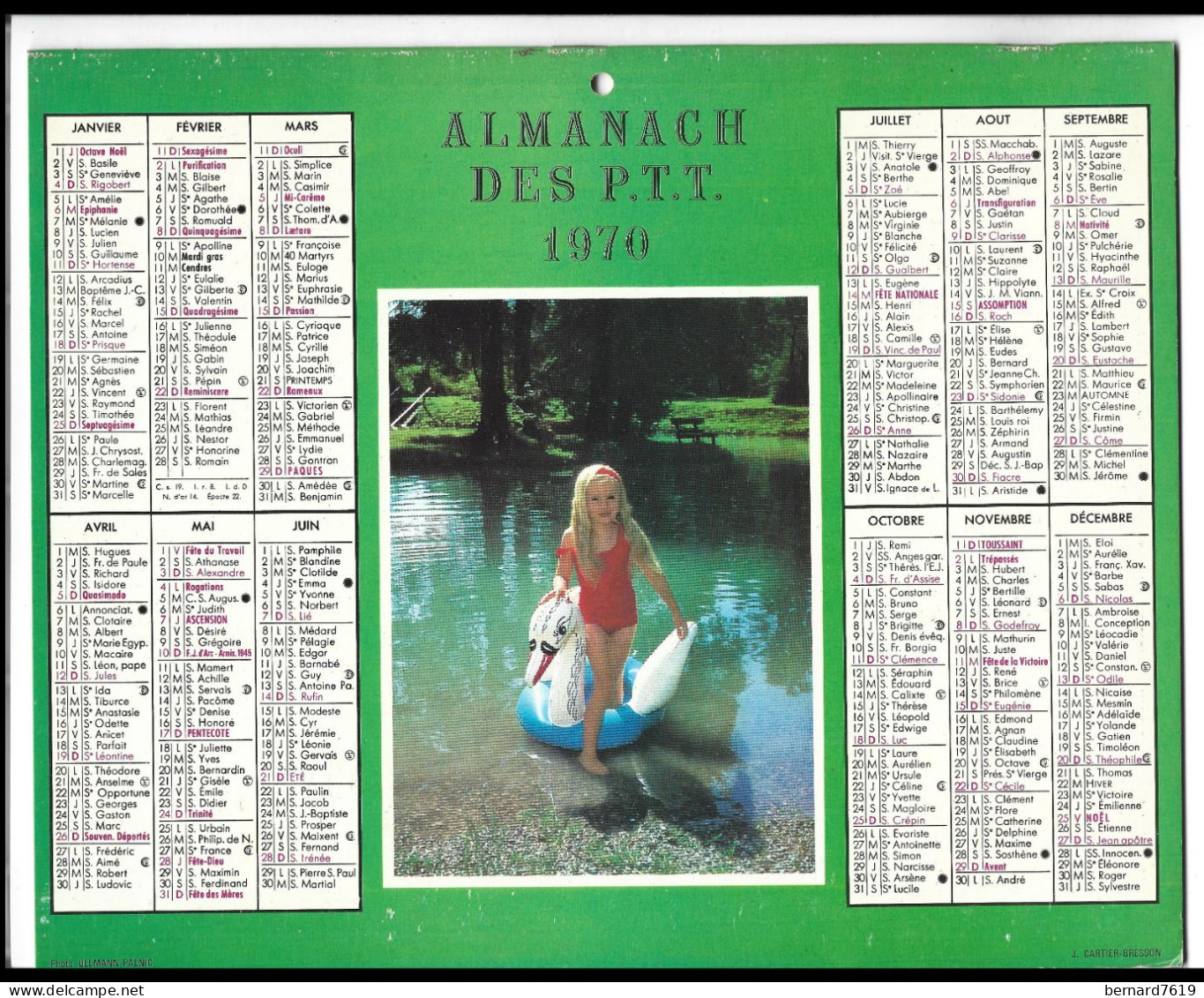 Almanach  Calendrier  P.T.T  -  La Poste -  1970 - Jeune Fille - Sully Sur Loire - Groot Formaat: 1961-70