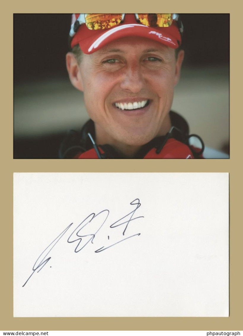 Michael Schumacher - Rare In Person Signed Card + 2 Photos - 1997 - COA - Sportspeople