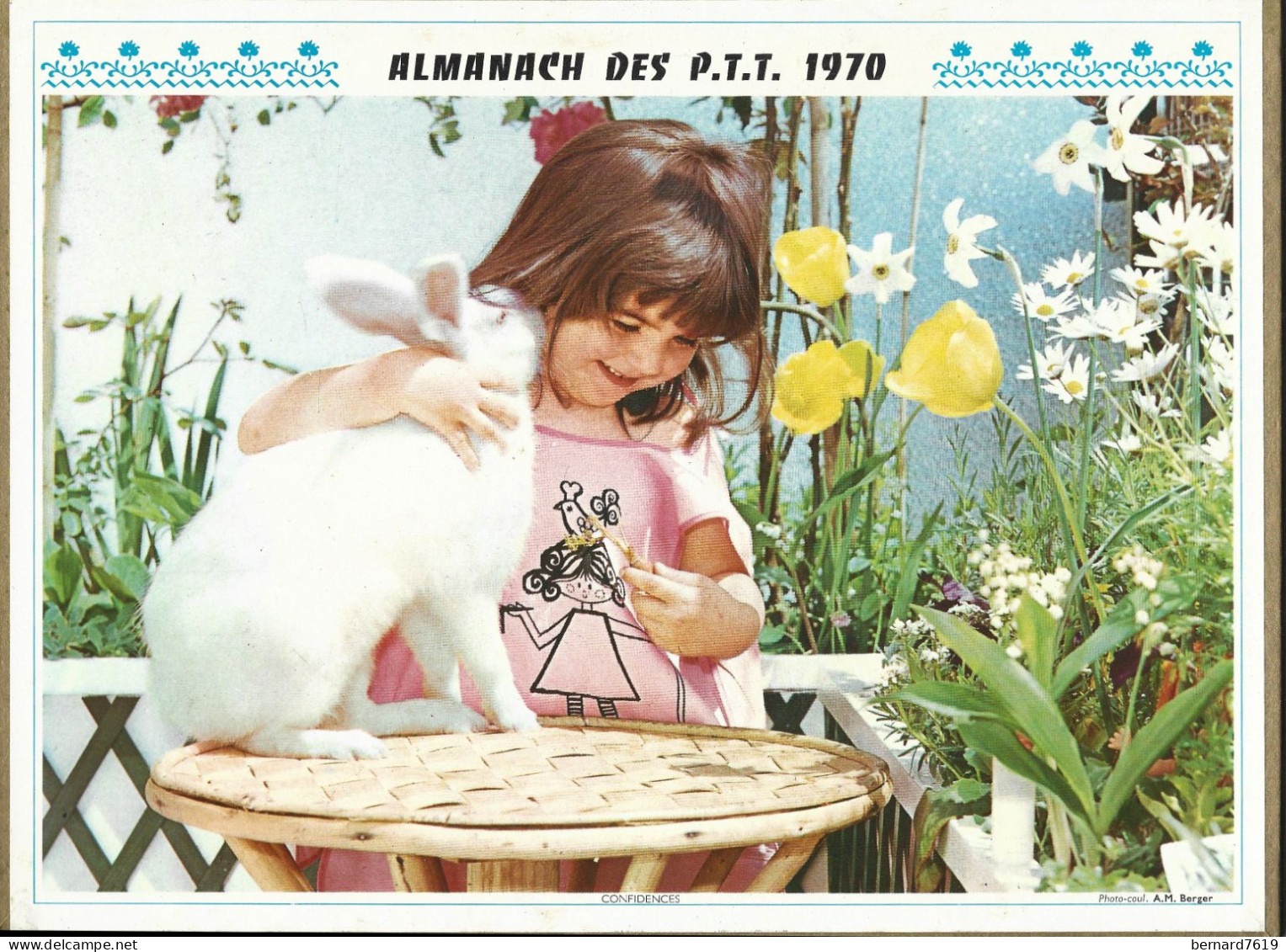 Almanach  Calendrier  P.T.T  -  La Poste -  1970 - Chiens -  Enfant Et Lapin Confidences - Grand Format : 1961-70