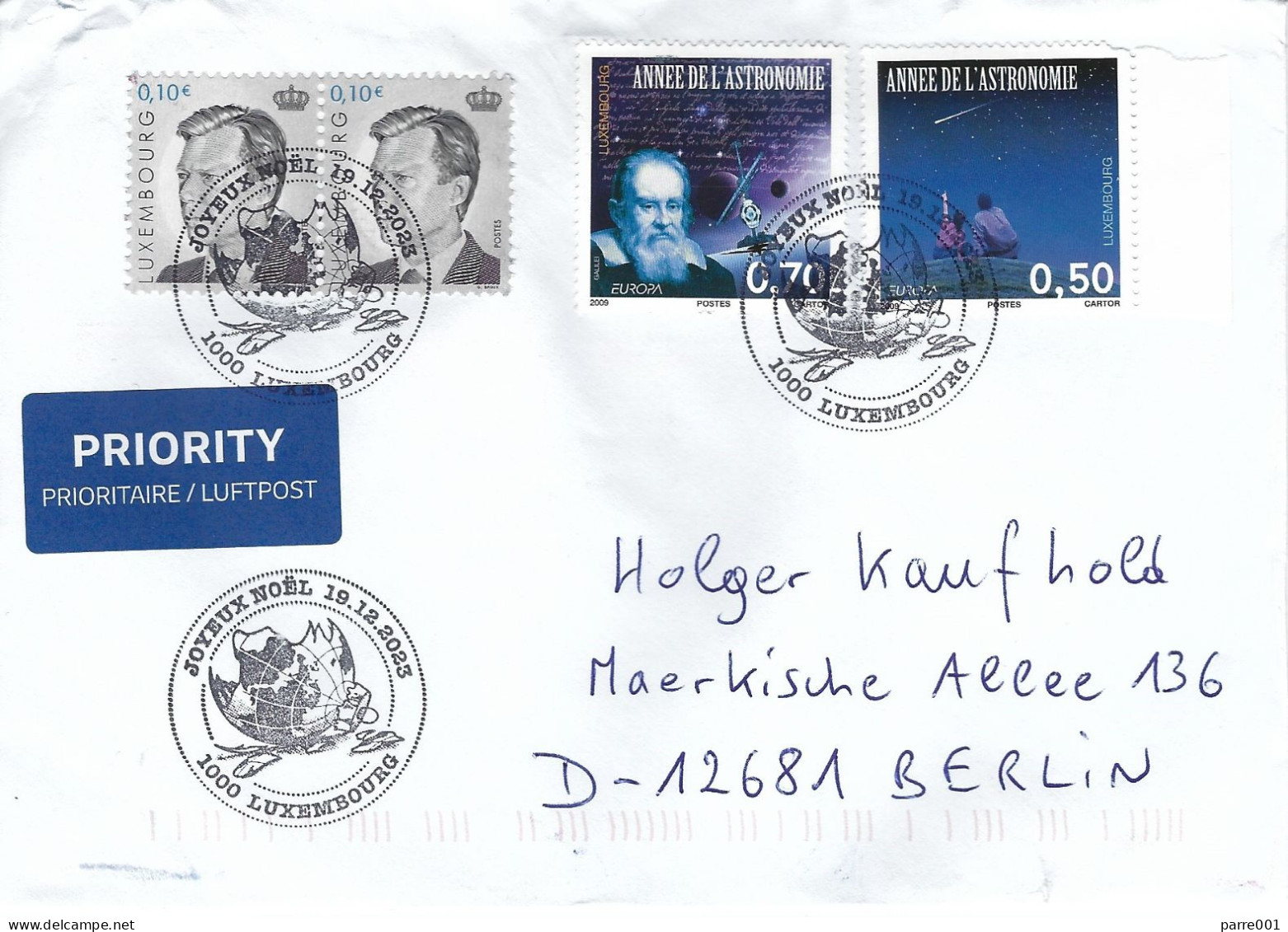 Luxembourg Luxemburg 2023 EUROPA CEPT Astronomy Galileo Galilei Christmas Special Handstamp Cover - 2009