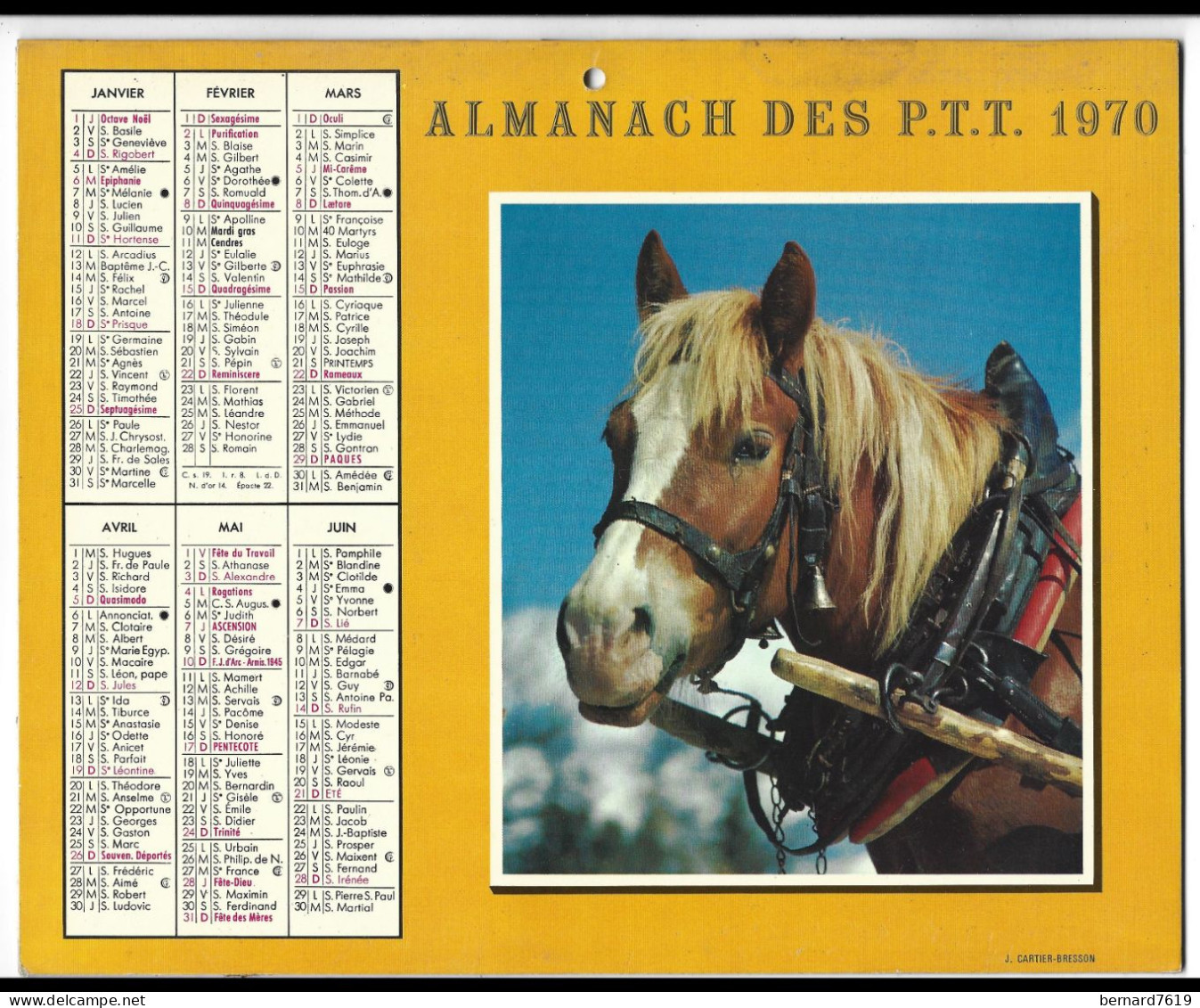 Almanach  Calendrier  P.T.T  -  La Poste -  1970 - Cheval - Polignac - Formato Grande : 1961-70