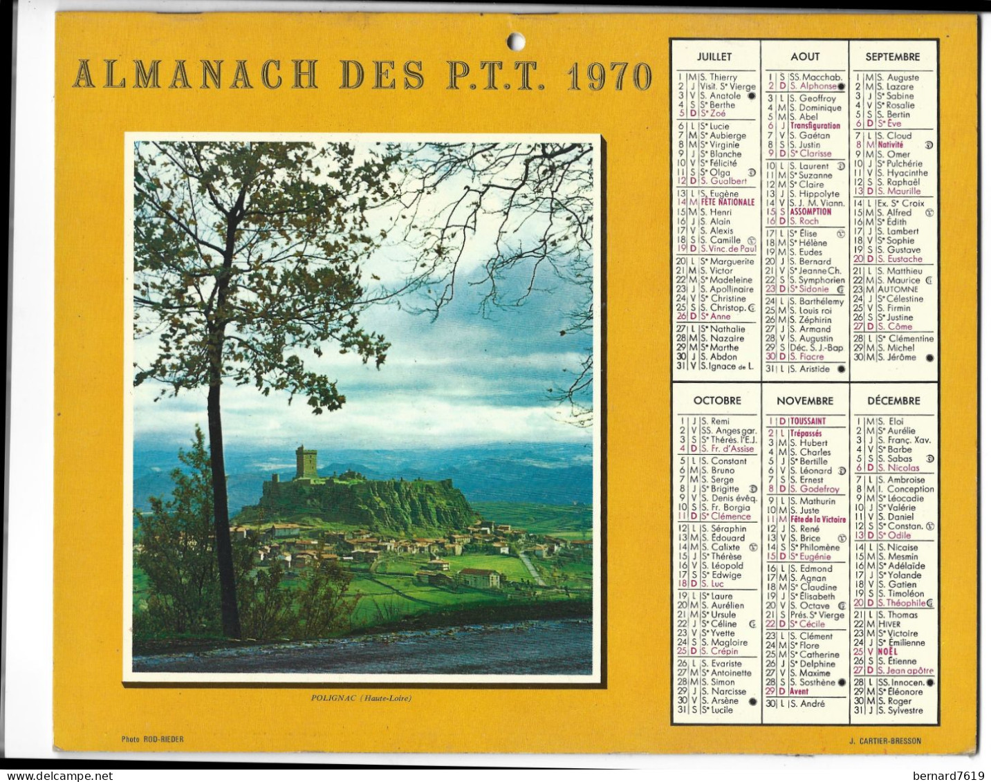 Almanach  Calendrier  P.T.T  -  La Poste -  1970 - Cheval - Polignac - Big : 1961-70