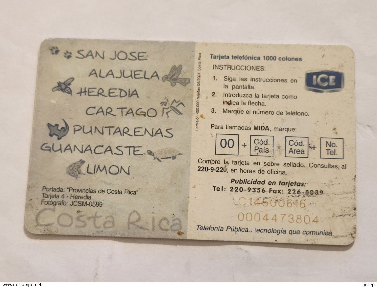 COSTA RICA-(CR-ICE-CHP-0055)-Heredia-(I Emisión)-(83)-(C145000616)(tirage-400.000)used Card+1card Prepiad - Costa Rica