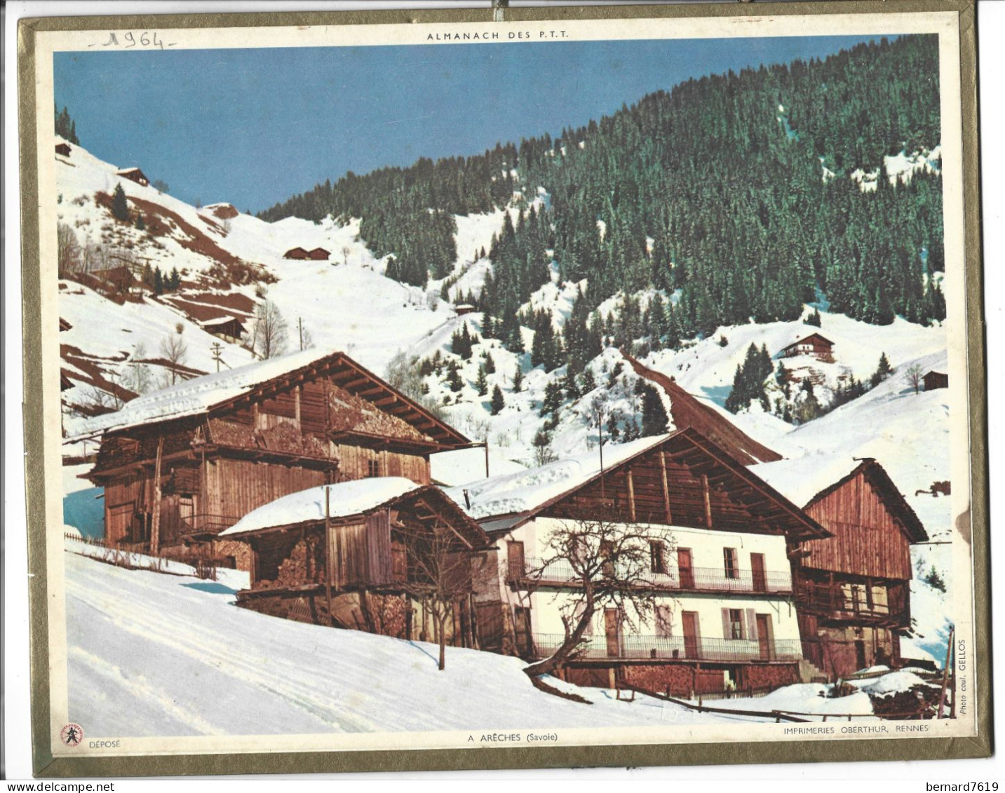 Almanach  Calendrier  P.T.T  -  La Poste -  1964 - Areches - Formato Grande : 1961-70