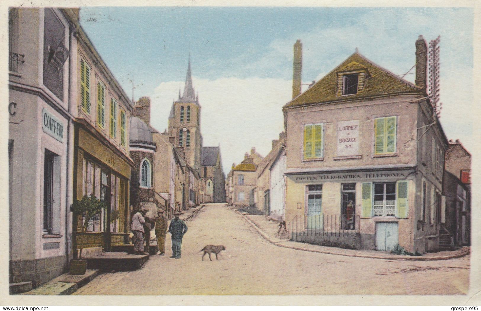 LORREZ LE BOCAGE RUE DE L'EGLISE ET LA POSTE 1946 - Lorrez Le Bocage Preaux