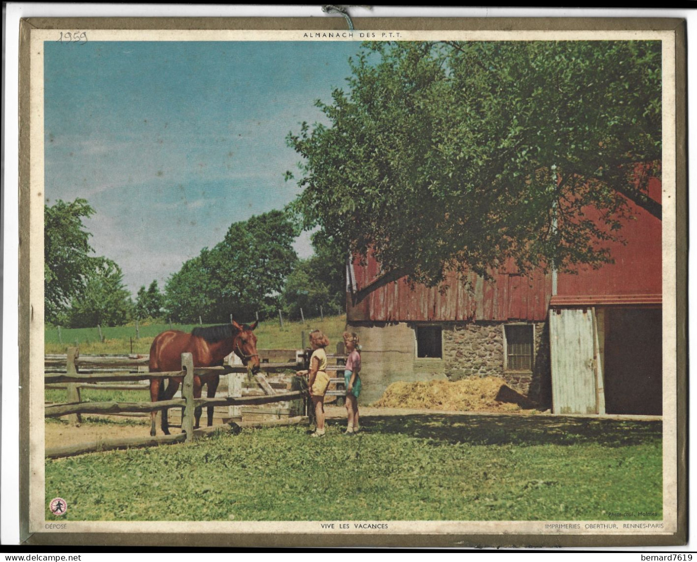 Almanach  Calendrier  P.T.T  -  La Poste -  1959 -  Cheval - Vive Les Vacances - Grand Format : 1941-60