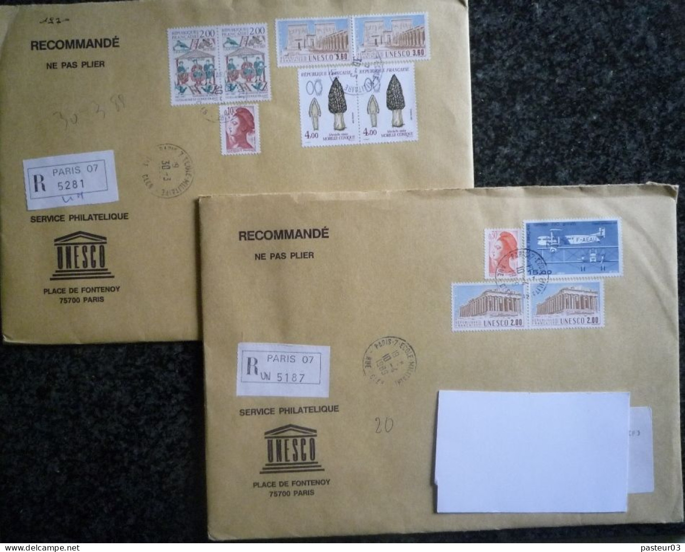 Lot De Lettres Affranchies Avec Des Timbres De L'Unesco Et De La France Voir Scan - Storia Postale