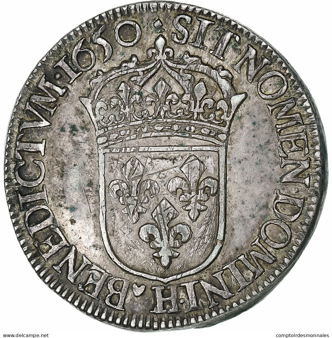 France, Louis XIV, 1/2 Écu à La Mèche Longue, 1650, La Rochelle, Argent, TTB - 1643-1715 Luis XIV El Rey Sol