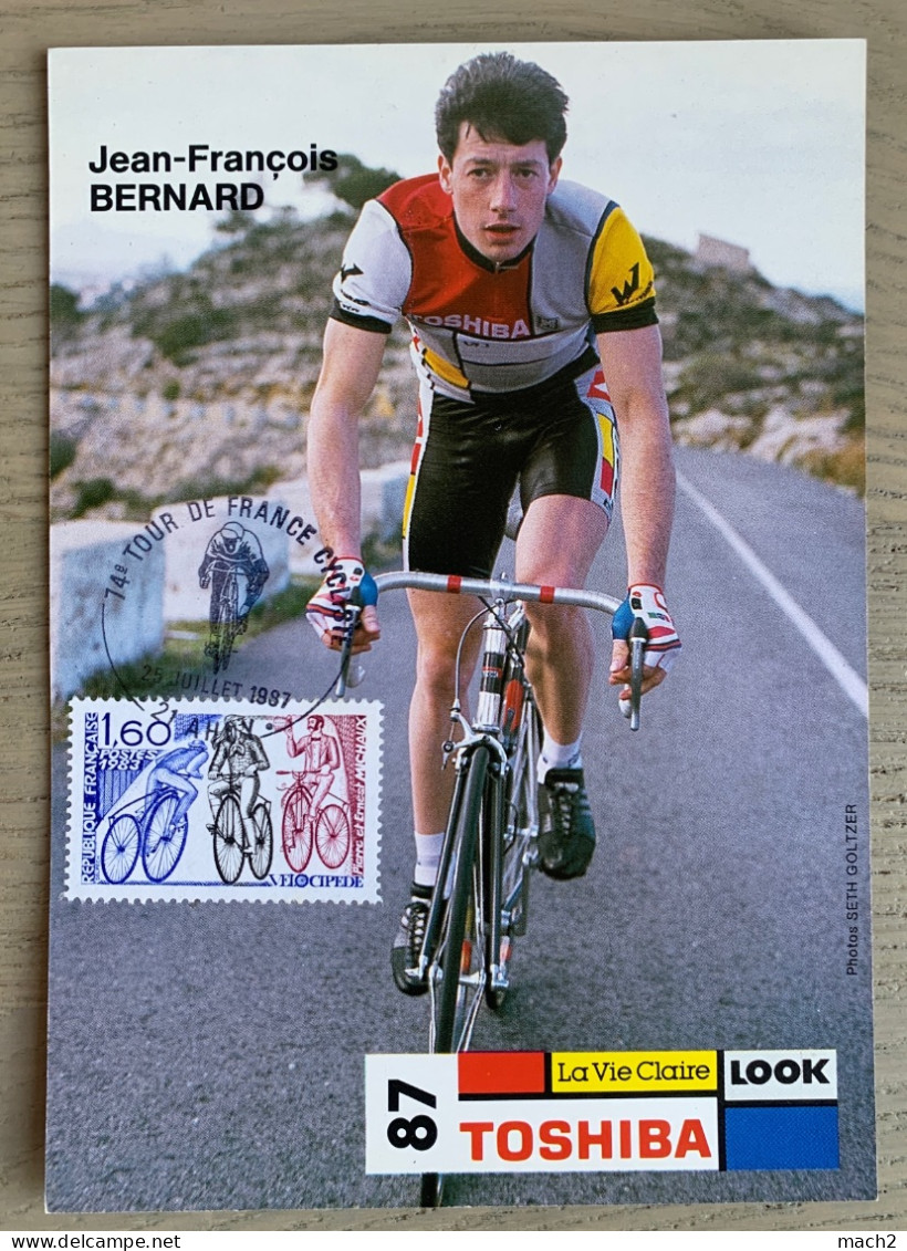 74ème Tour De France Cycliste 1987, Cachet Illustré AHUY 25/7/1987 Jean-François BERNARD - Ciclismo