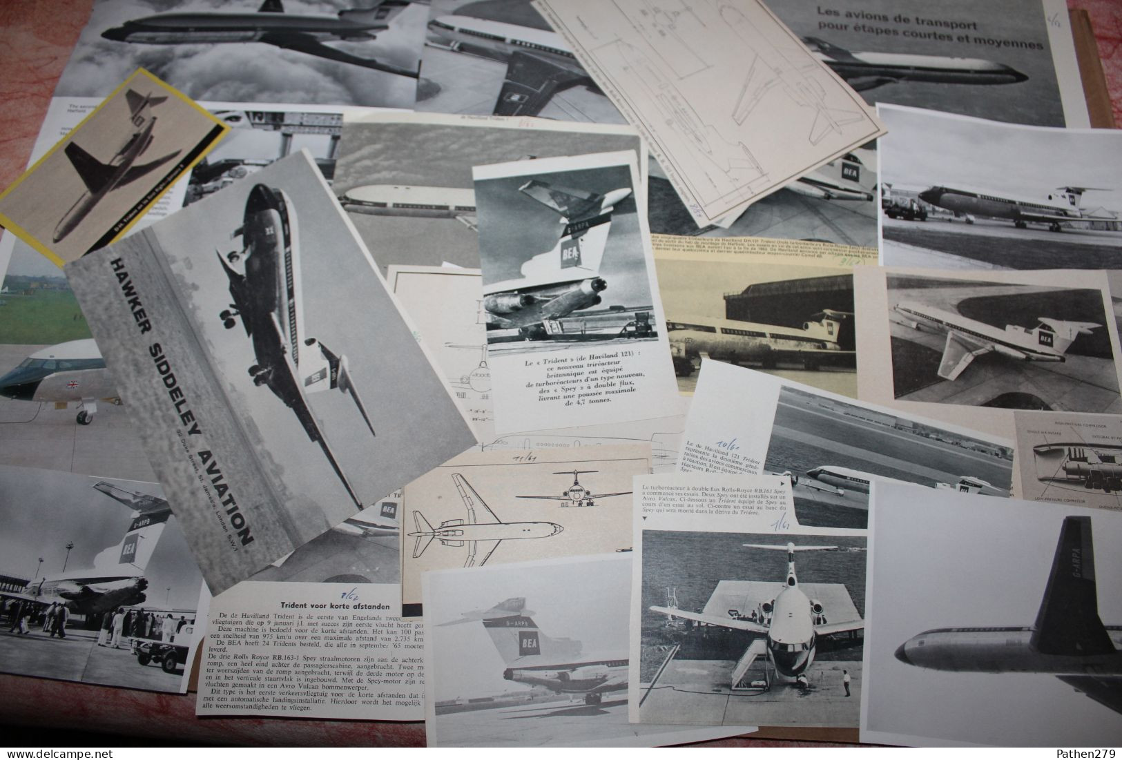 Lot de 271g d'anciennes coupures de presse de l'aéronef britannique De Havilland DH-121 "Trident"
