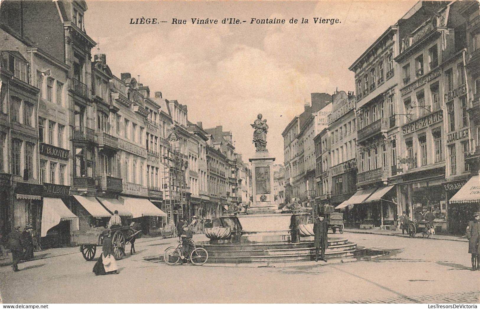 BELGIQUE - Liège - Vue Générale De La Rue Vinave D'ïle - Fontaine De La Vierge - Animé - Carte Postale Ancienne - Liege