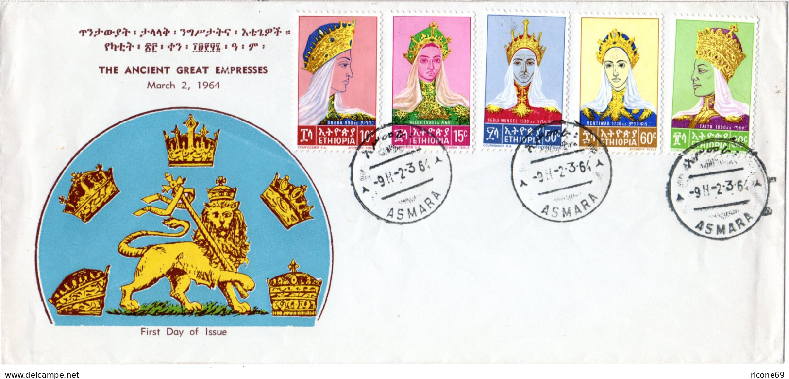 Äthiopien 1964, Alte Herrscherinnen V. Äthiopien, 5 Werte Kpl. Auf FDC V. Asmara - Altri - Africa