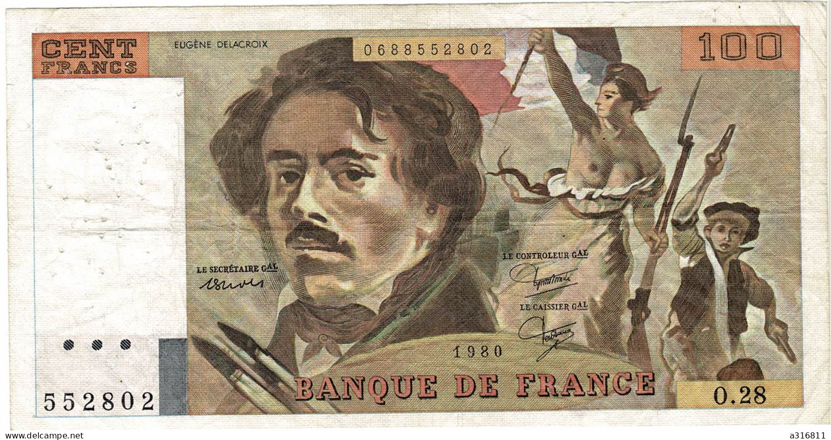 Billet 100 Francs 1980 - 100 F 1978-1995 ''Delacroix''