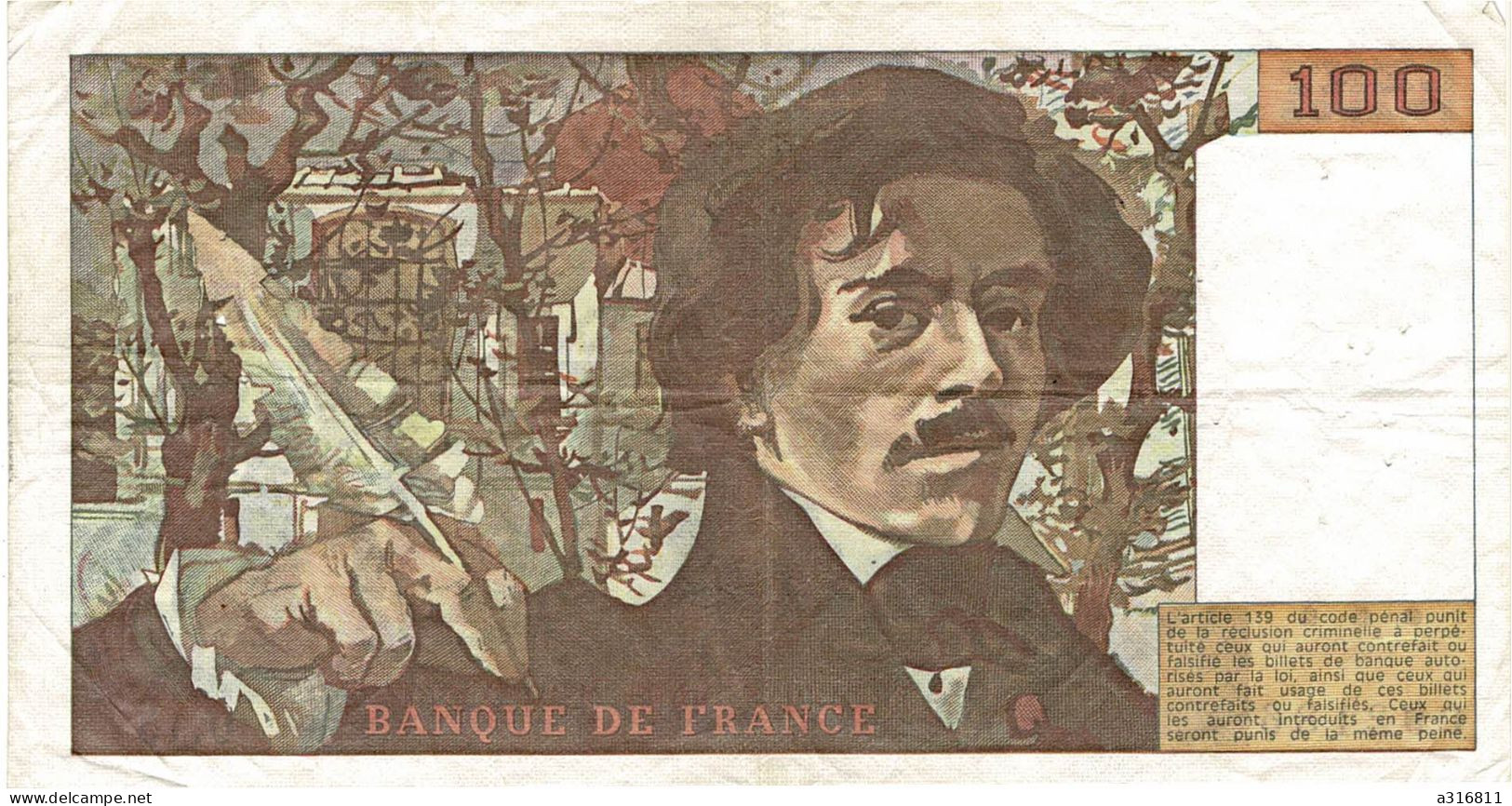 Billet 100 Francs 1982 - 100 F 1978-1995 ''Delacroix''