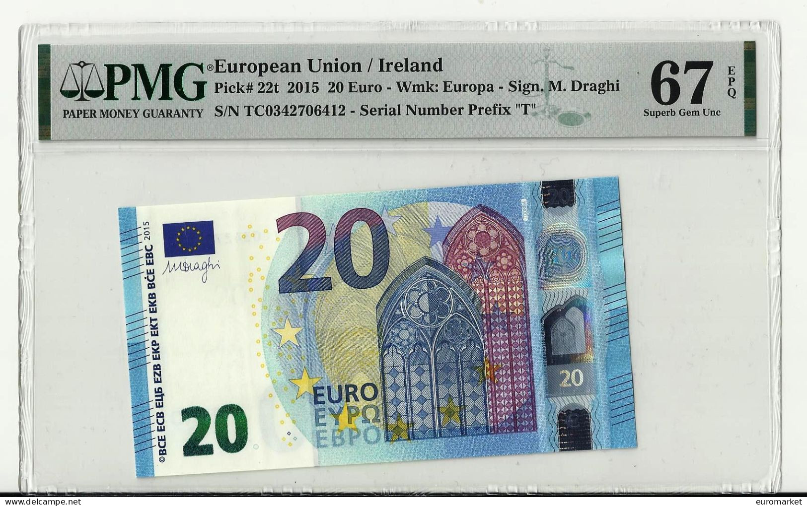 20 EURO T008 IRELAND - IRLANDA PMG 67 EPQ UNC - NEUF DRAGHI - 20 Euro