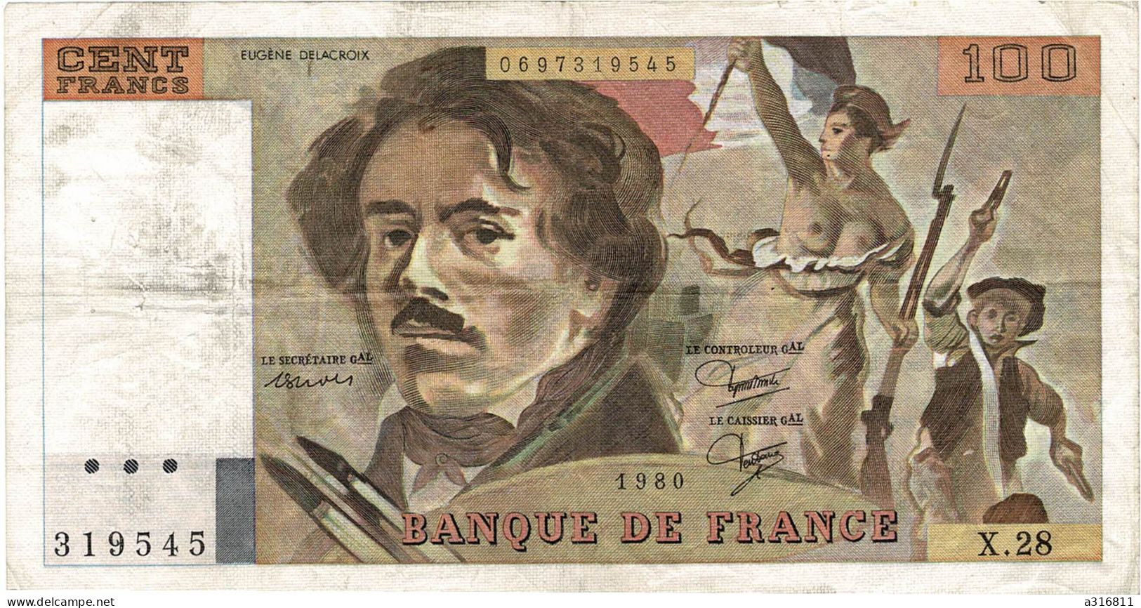 Billet 100 Francs 1980 - 100 F 1978-1995 ''Delacroix''