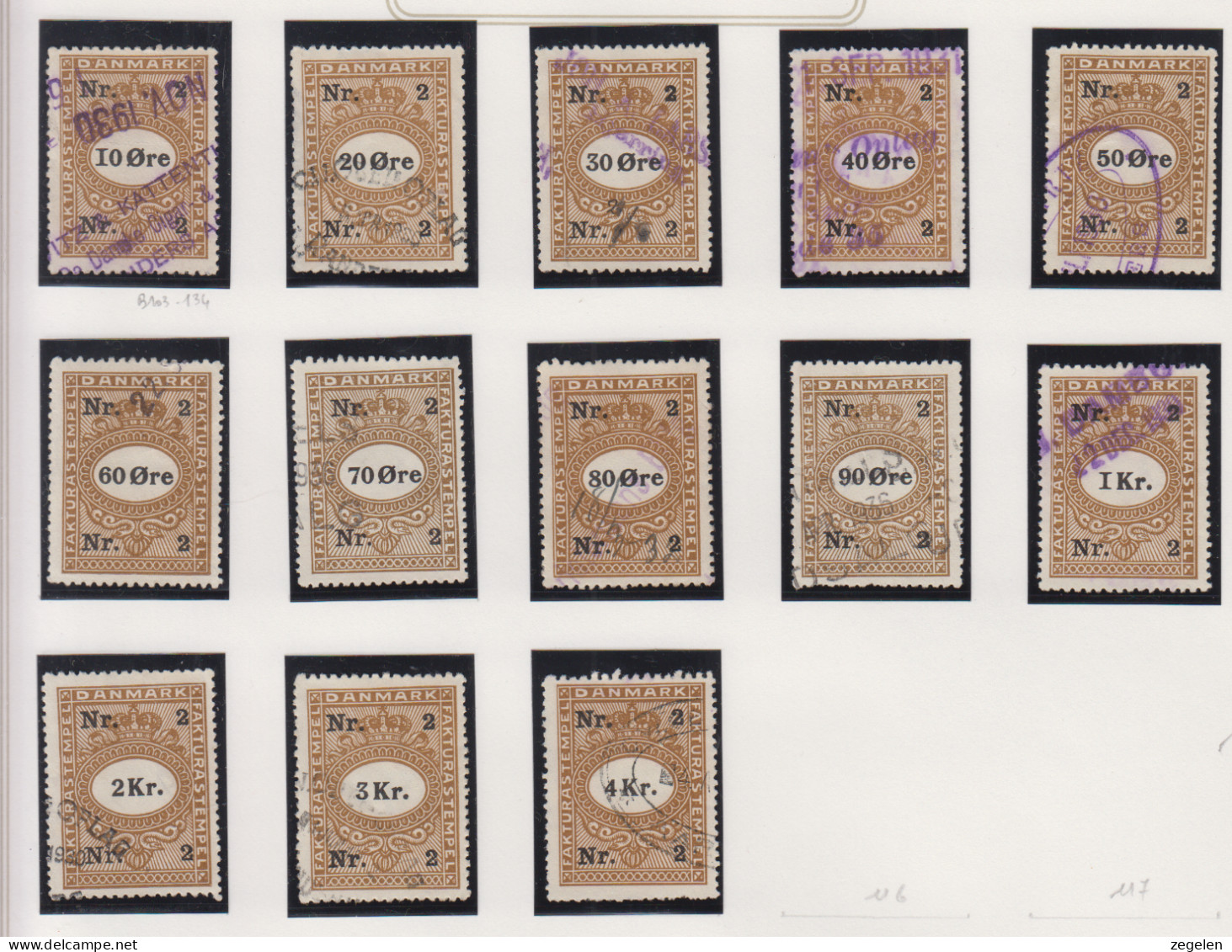 Denemarken Fiskale Zegel Cat. J.Barefoot Faktura 103B/116B - Revenue Stamps