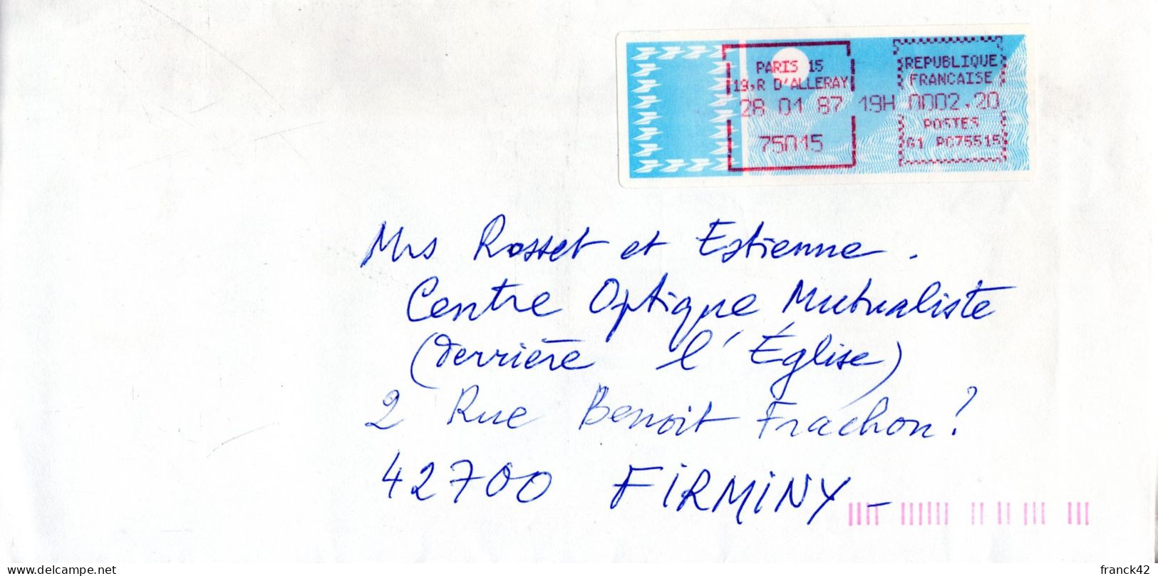 France. Enveloppe Commerciale. Vignette De Distributeur. 28/01/87. Languette De Dos Découpée - 1985 Papel « Carrier »