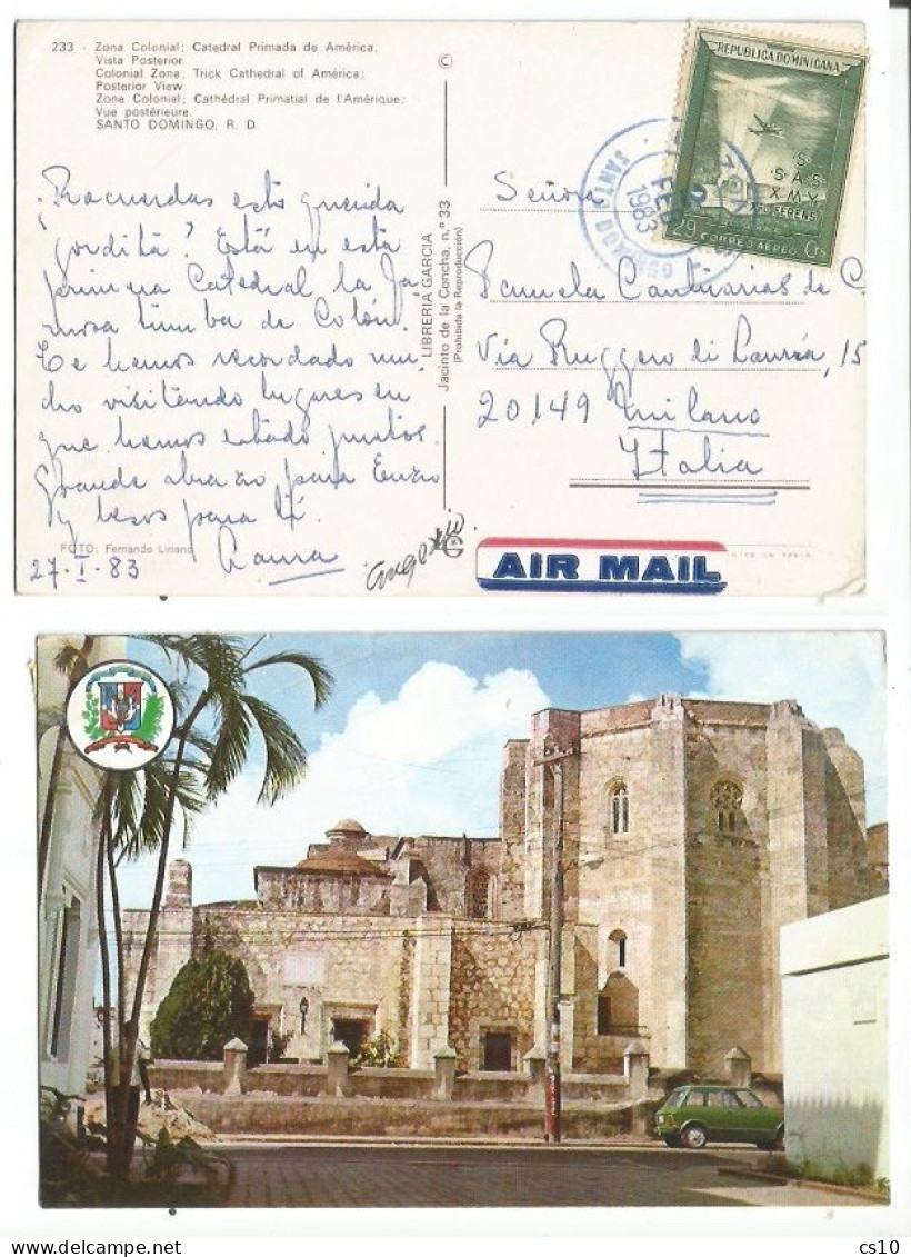 Republica Dominicana Santo Domingo Cathedral Posterior View 27jan1983 To Italy With Airpost C.29 Solo Franking - Dominicaine (République)