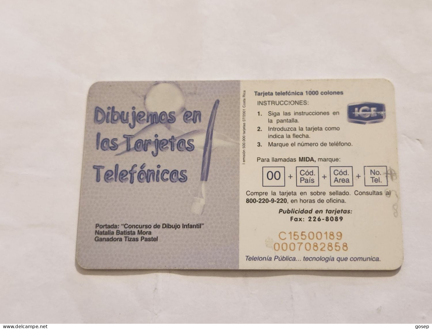 COSTA RICA-(CR-ICE-CHP-0060)-Natalia Batista Mora-(87)-(C15500189)(tirage-500.000)used Card+1card Prepiad - Costa Rica