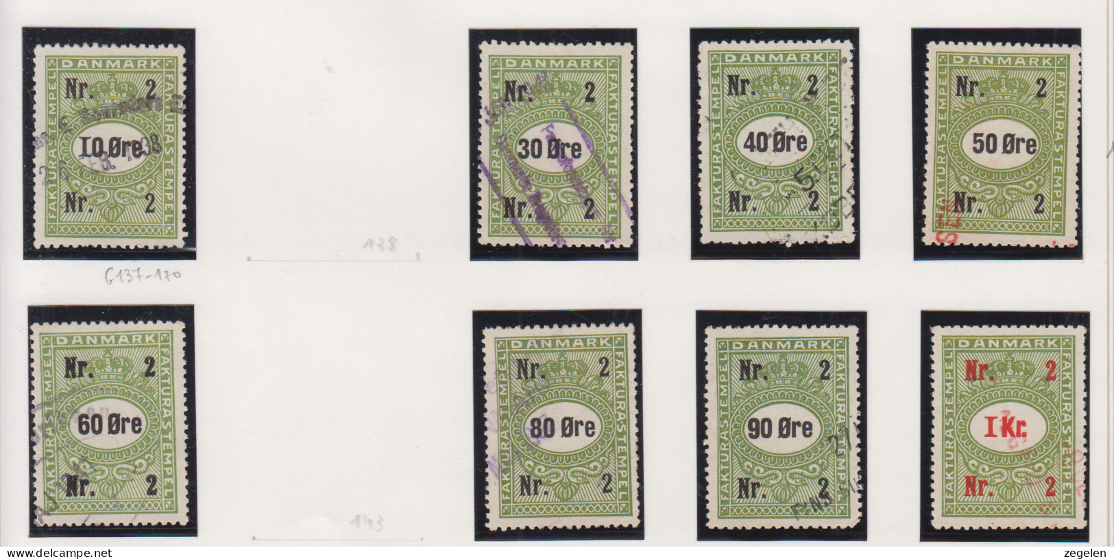 Denemarken Fiskale Zegel Cat. J.Barefoot Faktura Tussen 137G En 146G - Revenue Stamps