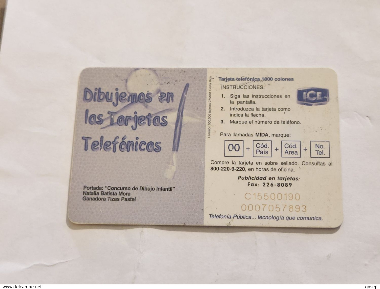 COSTA RICA-(CR-ICE-CHP-0060)-Natalia Batista Mora-(88)-(C15500190)(tirage-500.000)used Card+1card Prepiad - Costa Rica