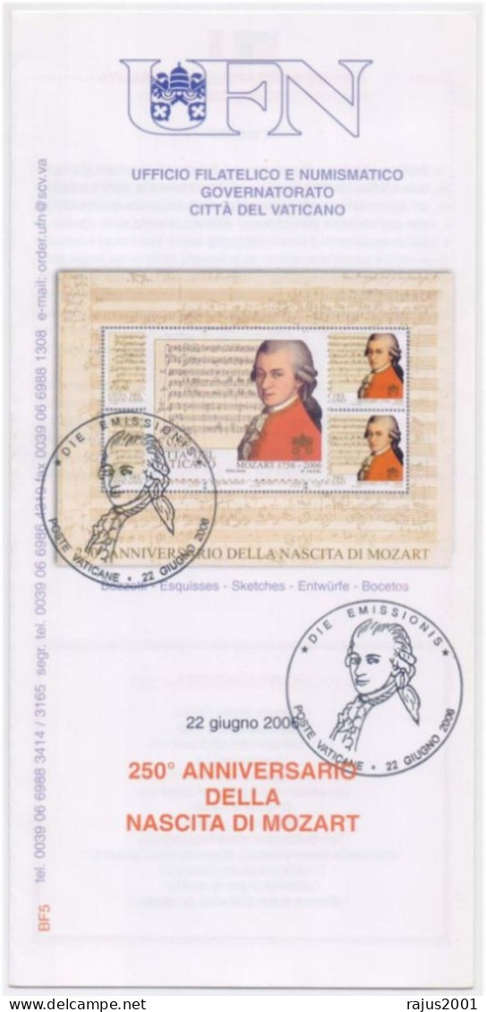 Mozart Member Of Masonic Lodge Zur Wohltätigkeit, Freemasonry Composer, Music Language, Cancelled FOLDER + FDC Combo - Freimaurerei