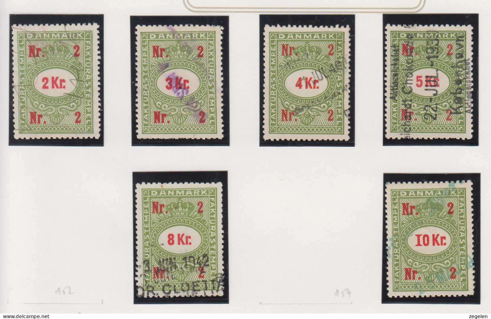 Denemarken Fiskale Zegel Cat. J.Barefoot Faktura Tussen 147G En 155G - Revenue Stamps