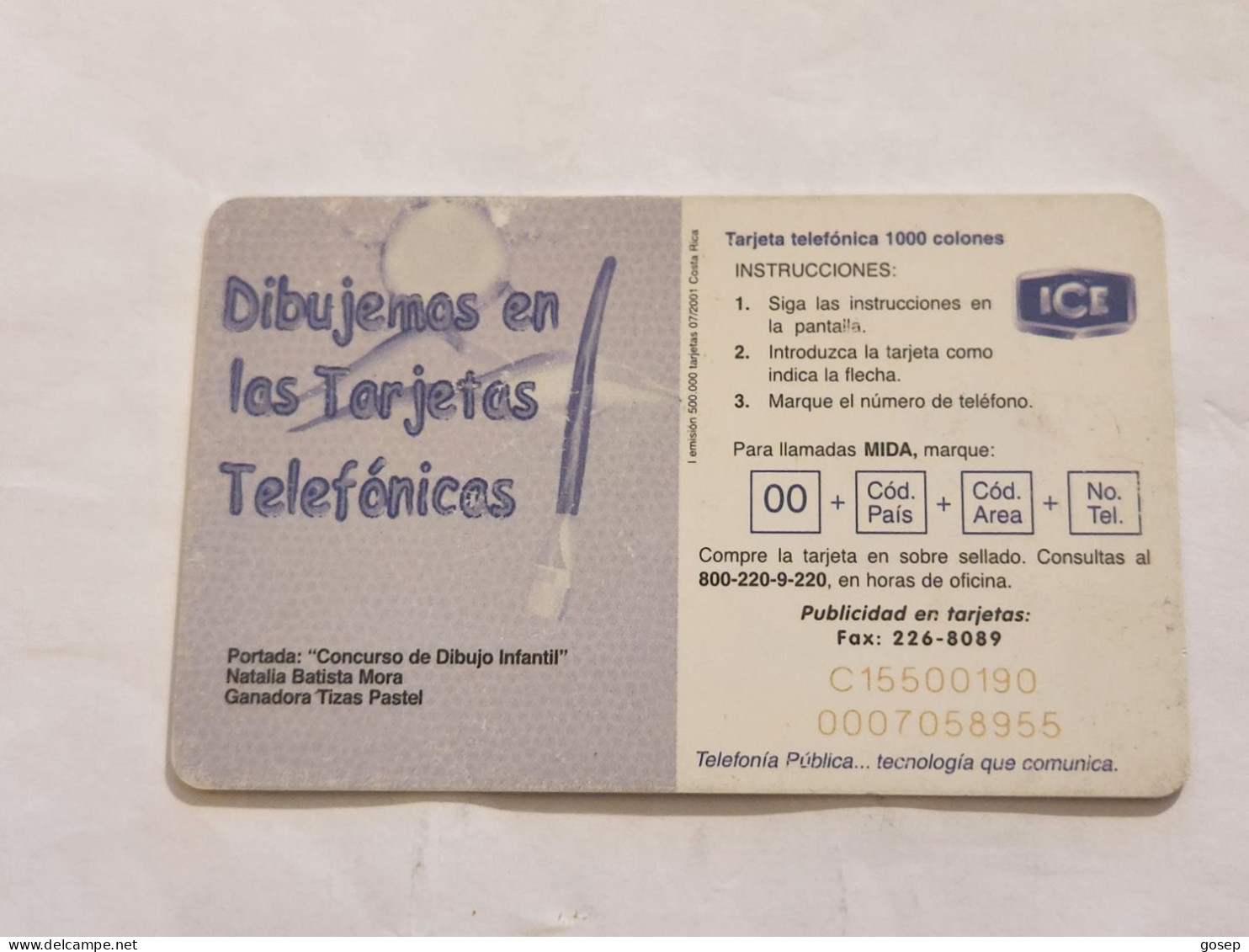 COSTA RICA-(CR-ICE-CHP-0060)-Natalia Batista Mora-(89)-(C15500190A)(tirage-500.000)used Card+1card Prepiad - Costa Rica