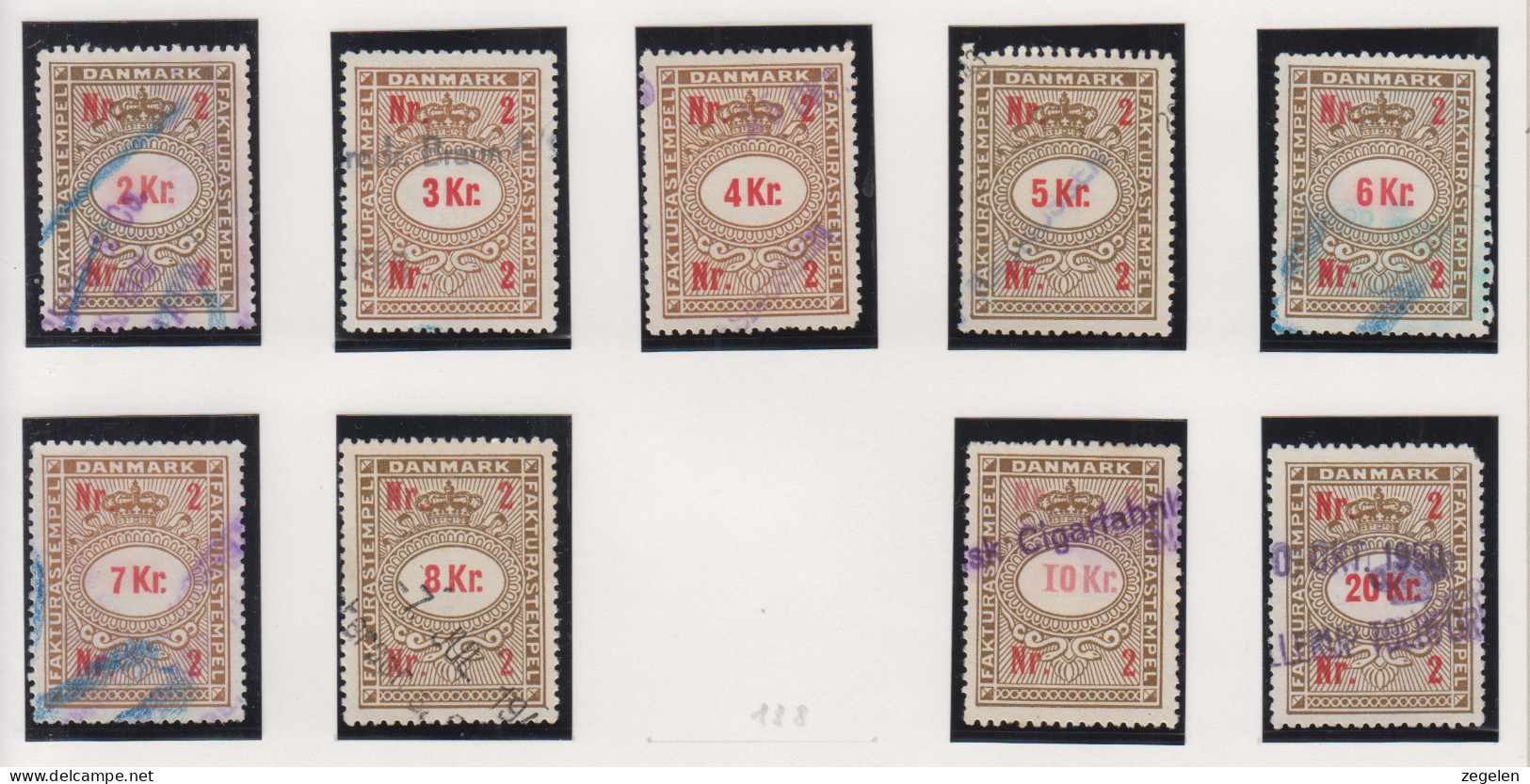 Denemarken Fiskale Zegel Cat. J.Barefoot Faktura Tussen 181B En 190B - Revenue Stamps