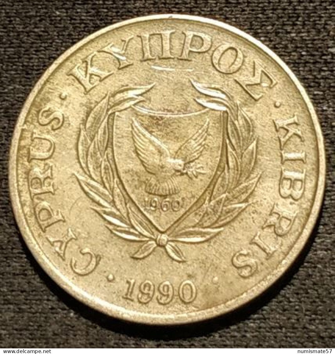 CHYPRE - CYPRUS - 2 CENTS 1990 - Type 1 Armoiries - Numéro De Valeur Encadré - KM 54.2 - Chypre